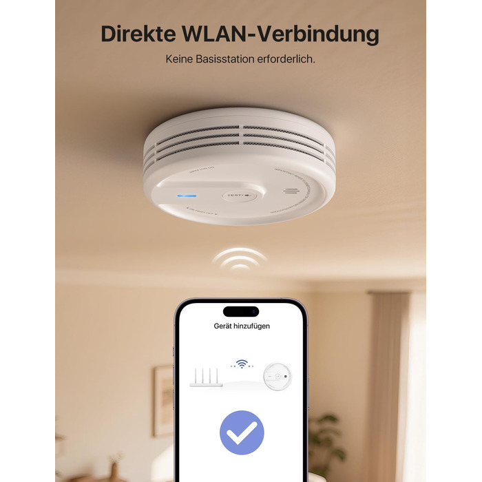 X-Sense Розумний димовий датчик з Wi-Fi, EN 14604, нічний режим, 10 років служби, змінна батарея, керування через додаток, XS0E-iR, білий