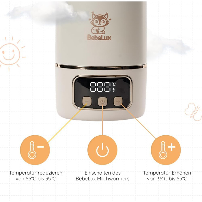Підігрівач для дитячих пляшечок BEBELUX електричний, USB-C, 36W, Beige V1 - швидке нагрівання, підтримка температури, BPA-free, безпечний та герметичний