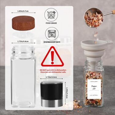 Набір скляних банок для спецій FRIBERG (20 шт.) з дерев'яними кришками, млини для спецій, етикетки