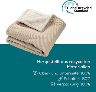 Електрична ковдра Beurer HD 80 Cord beige - тепла та затишна ковдра з 6 рівнями нагріву, функцією автовимкнення та системою безпеки, з м'якого корду