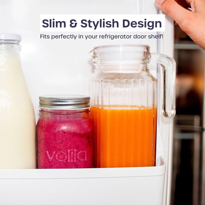 Скляний глечик для холодильника 1л з кришкою (2 шт.) – набір скляних глечиків з рифленим дизайном та ручкою для холодильника та щоденного використання з вентильованим носиком, 2 шт.