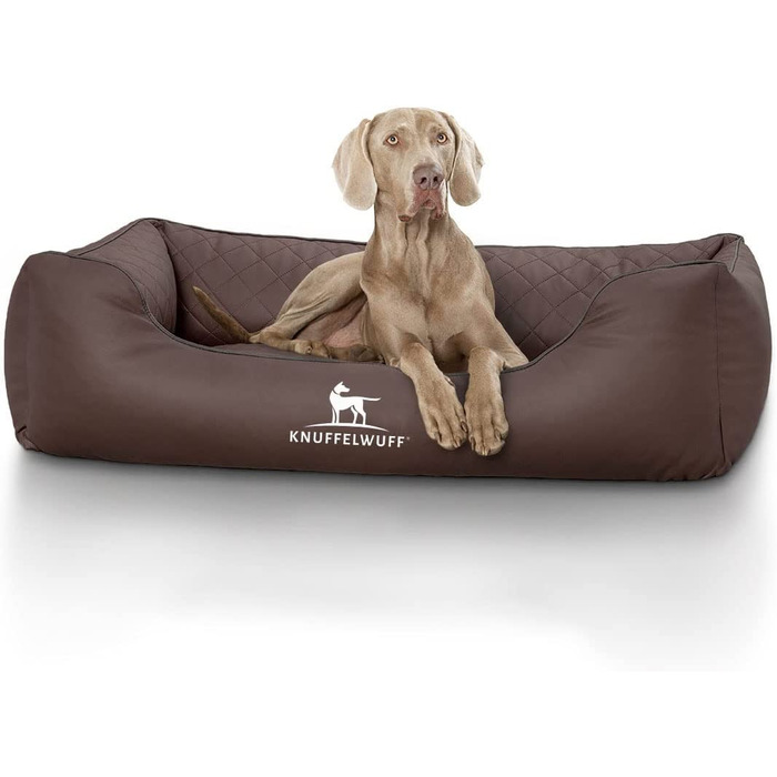 Ліжко для собак зі штучної шкіри для собак кошик для собак диван для собак подушка для собак кошик для собак миється Мілан, XL 105 x 75 см, (Д 120 x Ш 85 x В 25 см, коричневий)