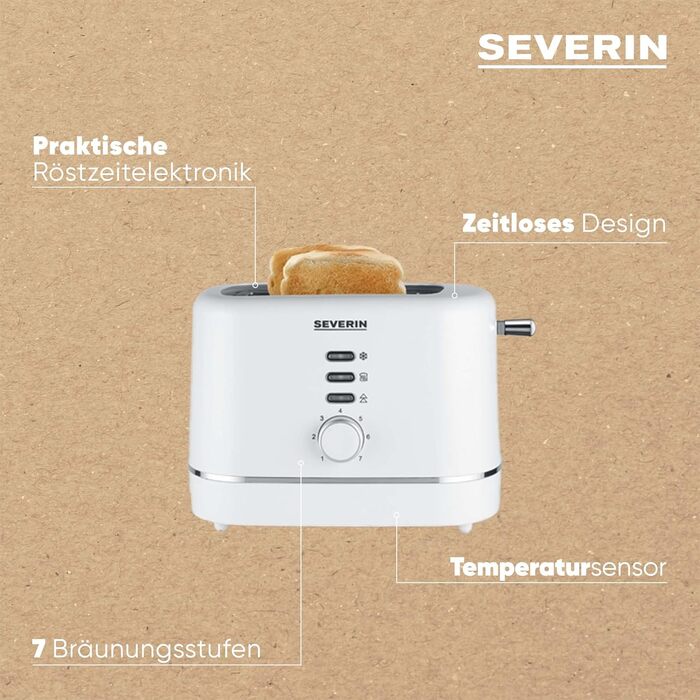 Автоматичний тостер SEVERIN, маленький тостер на 2 скибочки, високоякісний чорний тостер для підсмажування, розморожування та нагрівання, 850 Вт, чорний, AT 4321 (білий/сріблястий)