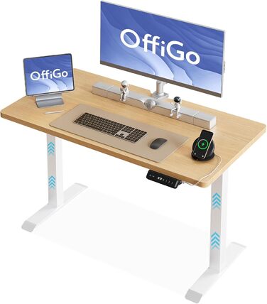 Електричний регульований стіл OffiGo 120x60 см з двома моторами, USB-порт, 3 функції пам'яті, дуб