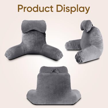 Подушка для сидіння в ліжку для дорослих, з меморі-піною, 63,5 см, зйомний валик для шиї, знімна та пральна наволочка, подушка для спини з подовженими підлокітниками