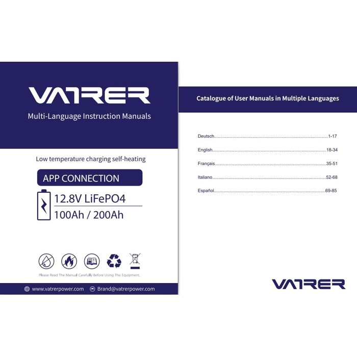 Літієва батарея VATRER POWER LiFePO4 12V 100AH з низькотемпературним відключенням і літієвою батареєю глибокого циклу 100A BMS 5000 1280 Вт для автофургонів, кемпінгу, човнів, сонячних домашніх систем (12V100Ah з автономним нагріванням)