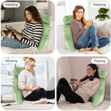 Крісло-подушка для читання Mingfuxin для ліжка, дивану, підлоги. З підголовником та підтримкою спини. Зелене