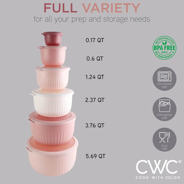 Набір кухонних мисок COOK WITH COLOR 12 шт. з кришкою, блакитно-зелений, глибокі миски для приготування їжі