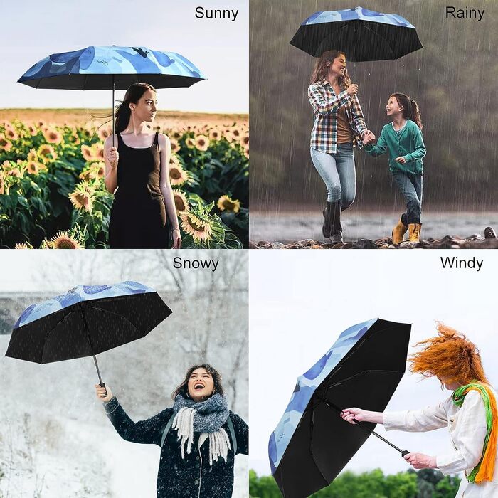 Парасолька CUBY, парасолька, зовнішній захист від ультрафіолету Жіноча автоматична складна парасолька вітрозахисна від дощу, міні-парасолька кишенькові парасольки з 8 ребрами для дорослих та дітей Парасолька для подорожей (синій кит)