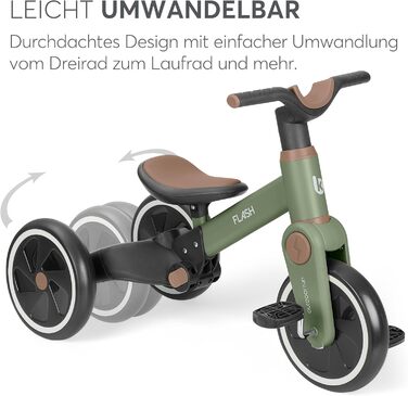 KikkaBoo Flash 5-в-1: Триколісний велосипед-каталка (від 18 міс.), трансформер, з регульованою ручкою, EVA колеса, сталевий каркас, колір хакі