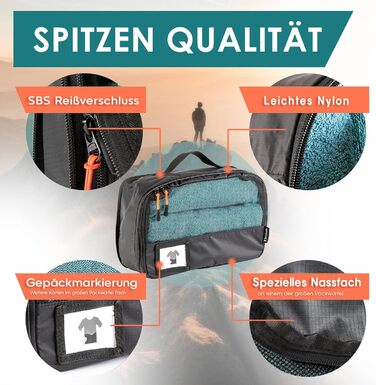 Набір компресійних органайзерів для одягу в подорожі Packing Cubes, 8 предметів, чорний — легкі сумки-пакувальники для рюкзака та валізи