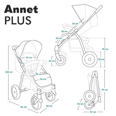 Дитяча коляска Lionelo Annet Plus - компактна, з функцією опускання спинки, блакитна