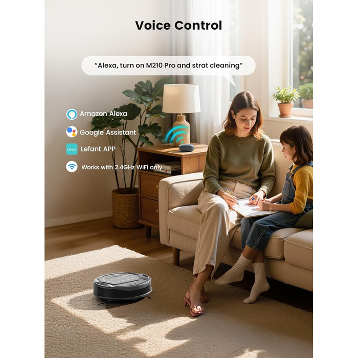 Робот-пилосос LEFANT 2200 Pa з керуванням через додаток, тихий, для тварин та твердих поверхонь (M210P-1)