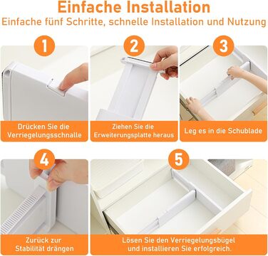 Органайзери для шухляд MOFELON, 8 шт., регульовані (33-58.5 см, 6.4 см H), для шафи, кухні, комода, спальні, ванної кімнати - білий