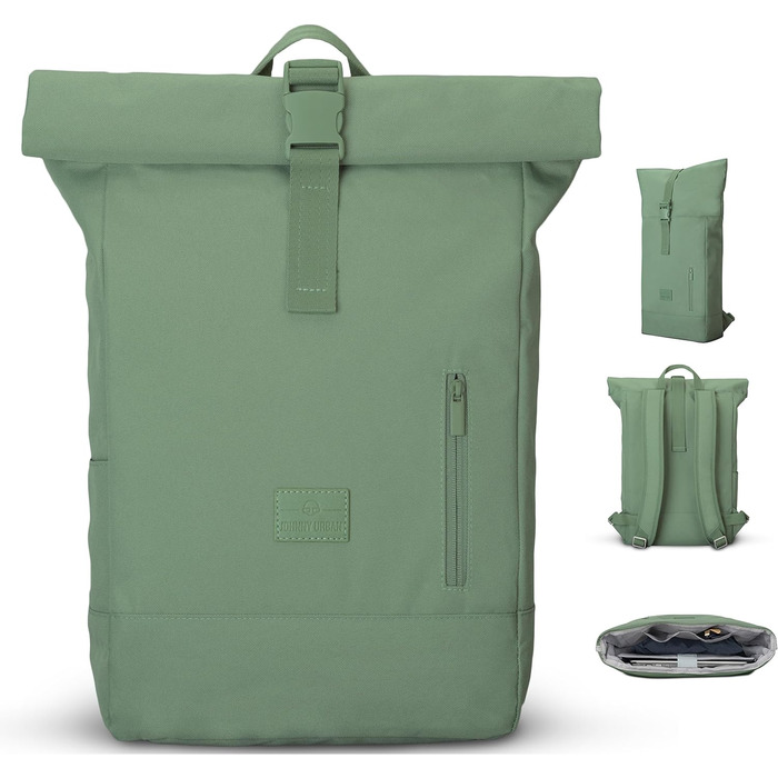 Рюкзак Johnny Urban для жінок і чоловіків - Robin Medium - роллтоп з відділенням для ноутбука для бізнес-велосипеда Uni - 15 л - екологічний - водовідштовхувальний (зелений шавлія)