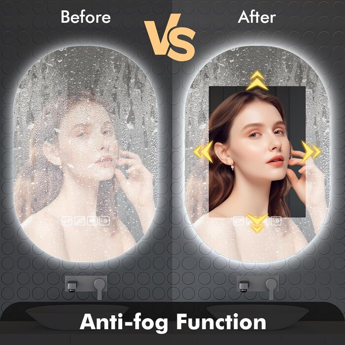 Дзеркало для ванної кімнати 600 мм з підсвічуванням, регульоване, з сенсорною кнопкою, функцією запобігання запотіванню та таймером | IP44, вологостійке, для ванної кімнати, готелю, кругле (Музика 500 мм 750 мм)