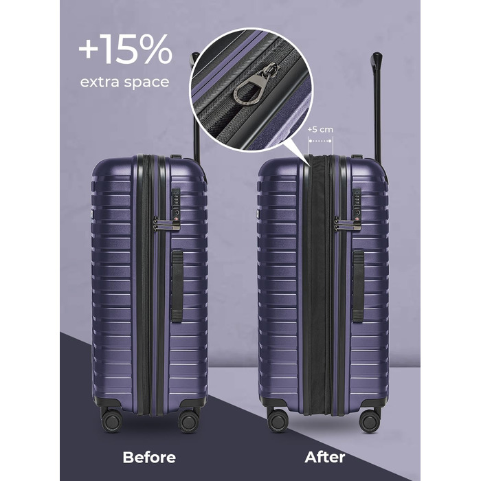 Набір валіз Pactastic Hartschalen 3-в-1: поліпропілен, розширювані, з TSA-замком (фіолетовий металік)