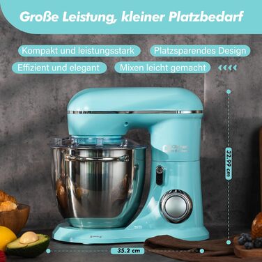 Кухонний комбайн Kitchen in the Box: 6 л, блакитний, з місткістю 3.5 л, 10 швидкостей, міксер, насадки для тіста та збивання