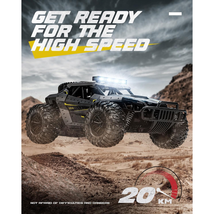 Радіокерований позашляховик Tecnock 1:16 з підсвічуванням, 2.4GHz RC Monstertruck, 2 акумулятори (60 хв роботи) - іграшка для дітей та дорослих, сірий