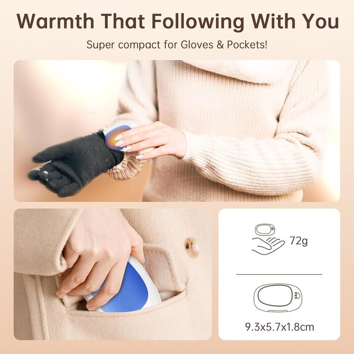 Jonwall Електричні грілки для рук, 2 шт., USB, багаторазові, портативні, 3 режими нагріву, для кемпінгу, полювання, гольфу, подарунок для жінок та чоловіків (блакитний)