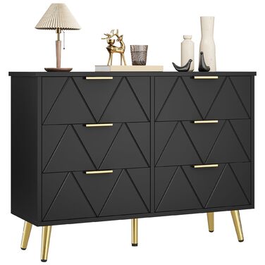 Комод YITAHOME для спальні: 6 шухляд, чорний, з дерева, для зберігання