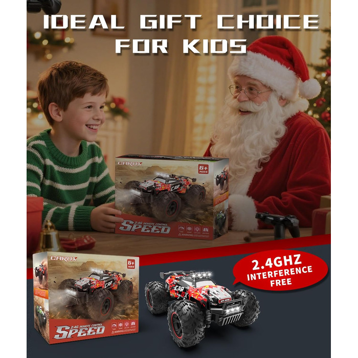 Радіокерований позашляховик Carox 1:18, 2.4 GHz, 25 км/год, червоний. RC монстр-трак з підсвіткою для гри