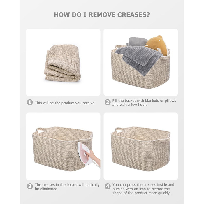 Складний кошик для білизни, 63L, з бавовни, плетений, з ручками, для ковдр, одягу, іграшок, 2 шт. (білий та коричневий)