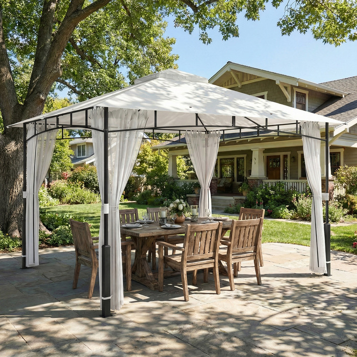 Павільйон садовий, 3x3,6 м, водовідштовхувальний, стабільний, з москітною сіткою та подвійним дахом, для саду, тераси, чорного кольору