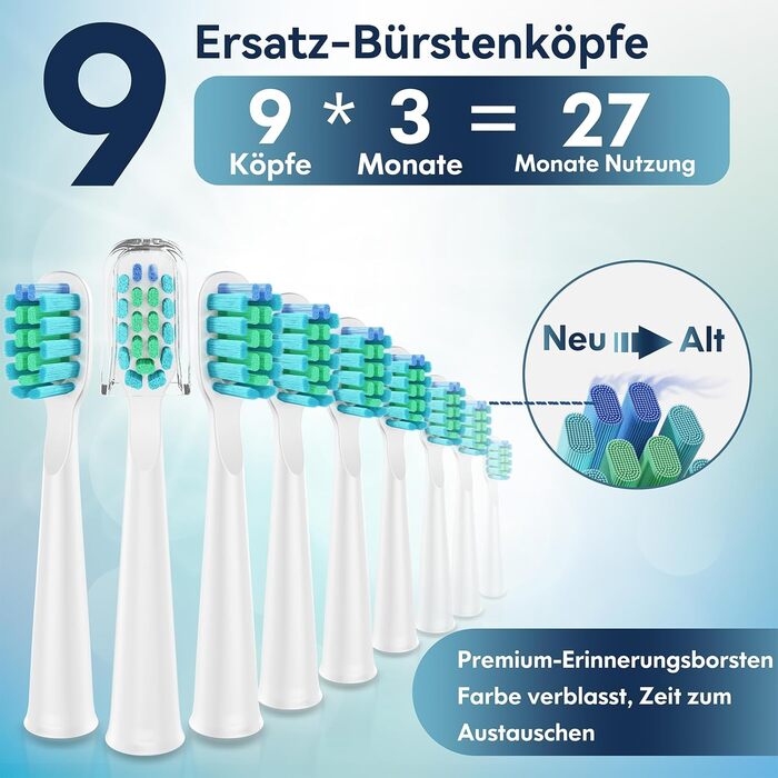 Електрична зубна щітка звукова для дорослих і дітей з 5 режимами чищення, таймером та 9 насадками Ultraschall (Синя/Біла)