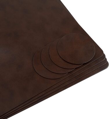 Набори серветок на стіл, 4 шт. – екологічні, стабільні та неслизькі – з високоякісної переробленої шкіри, Made in Germany (Темно-коричневі)