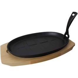 Сковорода-гриль SANTOS з дерев'яним піддоном 27x18, 5 см-чавунна сковорода-тушкувати , смажити, смажити на грилі, запікати-овальна чавунна сковорода-abne