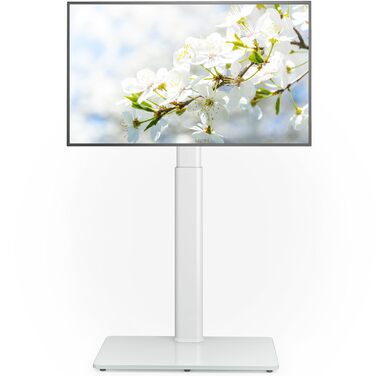 Підставка для телевізора на підлозі, універсальна, біла, регульована по висоті та поворотна, для телевізорів 27-65 дюймів (до 35 кг)