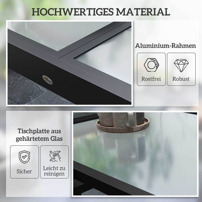 Розкладний садовий стіл для відпочинку на відкритому повітрі, розширюваний буфетний стіл, стійкий до погодних умов, 160 см × 80 см × 75 см, Чорний