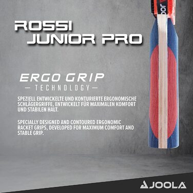 Ракетка для настільного тенісу JOOLA Rosskopf Junior Pro схвалена ITTF дитяча ракетка для настільного тенісу 5 зірок, ручка синя / червона, губка товщиною 1,8 мм, комплект з кульками для настільного тенісу, білий