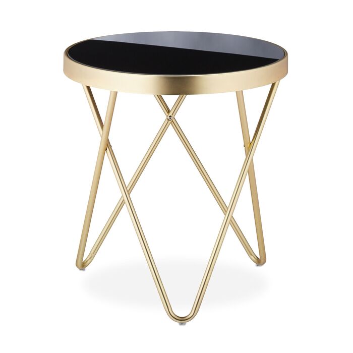 Relaxdays Бічний столик-табуретка Чорний/Золотий