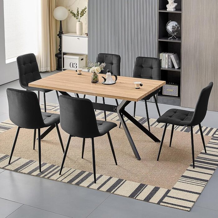 Набір обідніх стільців, м'які стільці з оксамитовою оббивкою та чорними металевими ніжками, кухонні стільці з максимальною вантажопідйомністю 120 кг (4 шт, чорний)