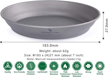 ML Титанові миски Тарілка Ультралегка одностінна миска Тарілка Посуд для кемпінгу на відкритому повітрі Кухонне начиння з сумкою для перенесення Ti1107T (Ti1109T Plate L.), 800