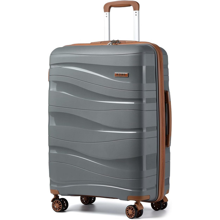 KONO Чемодан середнього розміру 65 см з поліпропілену з TSA замком, 65x46x26.5 см (Крем-білий)