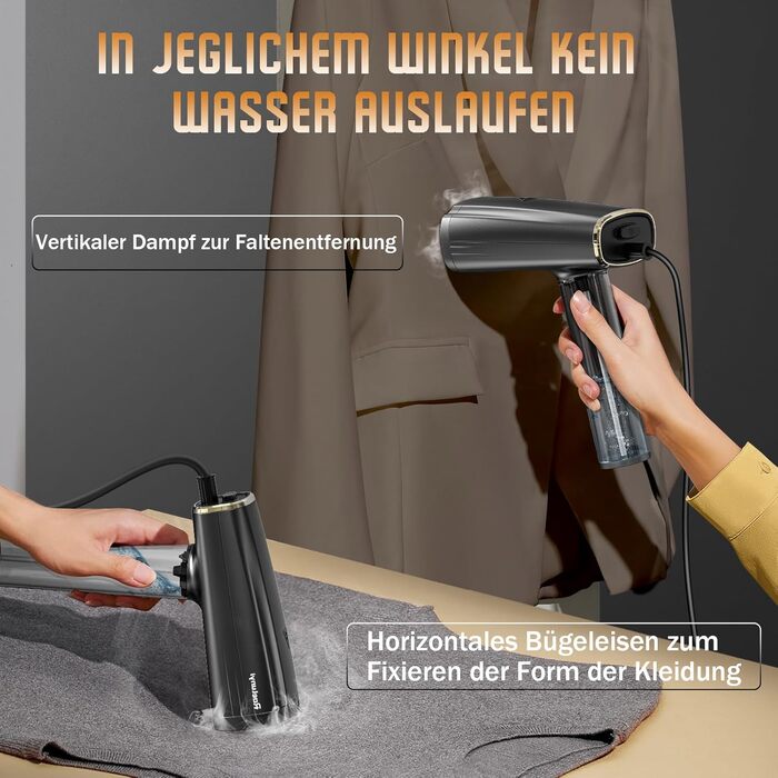 Відпарювач для одягу Raelunyi 1300W, портативний, чорний - для дому, подорожей та офісу