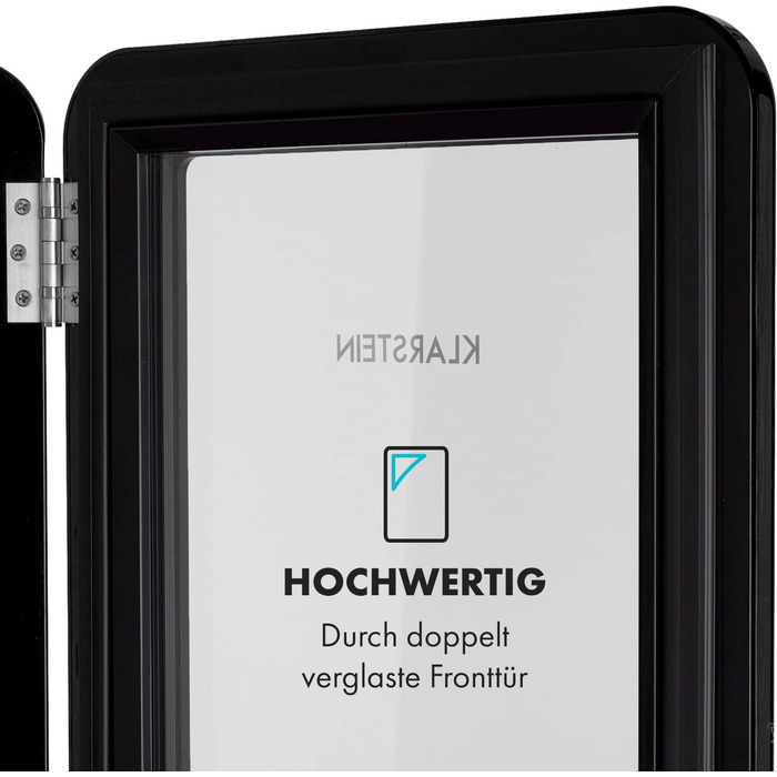 Міні-холодильник Klarstein з дверцятами зі скла, 48 л, для кімнати та офісу, з висувною полицею, тихий, 0-10°C, чорний