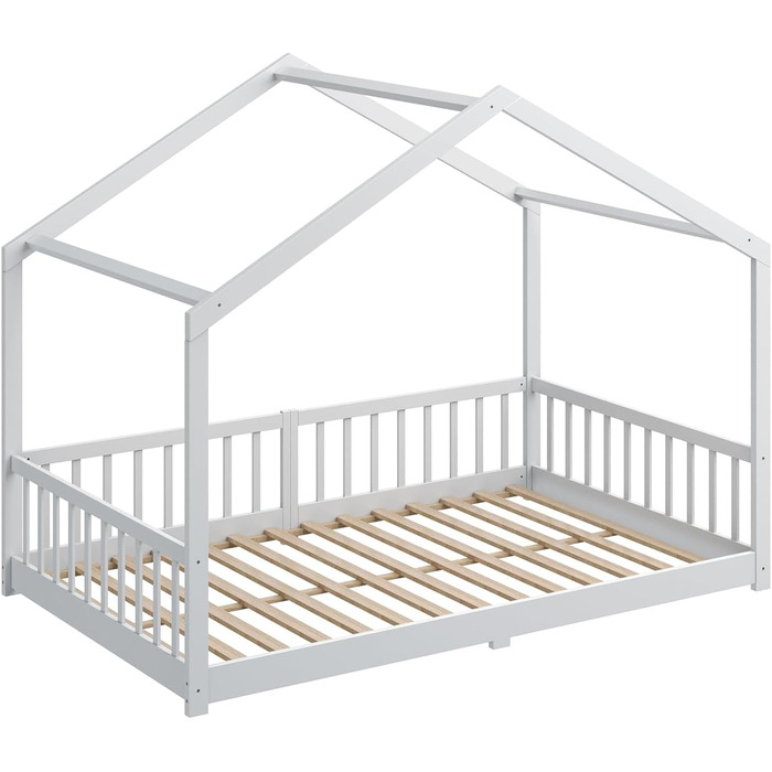 Ліжко-дитяча хатинка CADANI Malte, 120x200 см, білий колір, Montessori, з бортиками, трансформується, з ламелями, до 200 кг