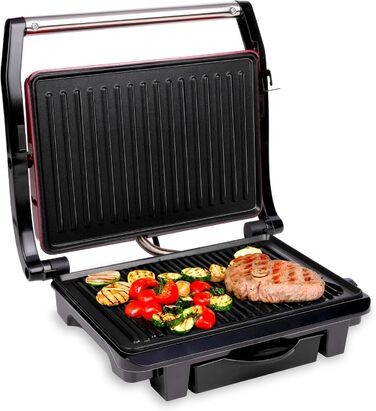 Контактний гриль Alpina Optigrill 2100W: для сендвічів, паніні, овочів, м'яса. Антипригарне покриття, інтелектуальні режими приготування, BPA-Free, чорний