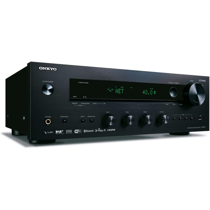 Стереоприймач Onkyo TX-8270(S), 160 Вт/канал, Bluetooth, Wi-Fi, потокове передавання, DAB/FM, Чорний