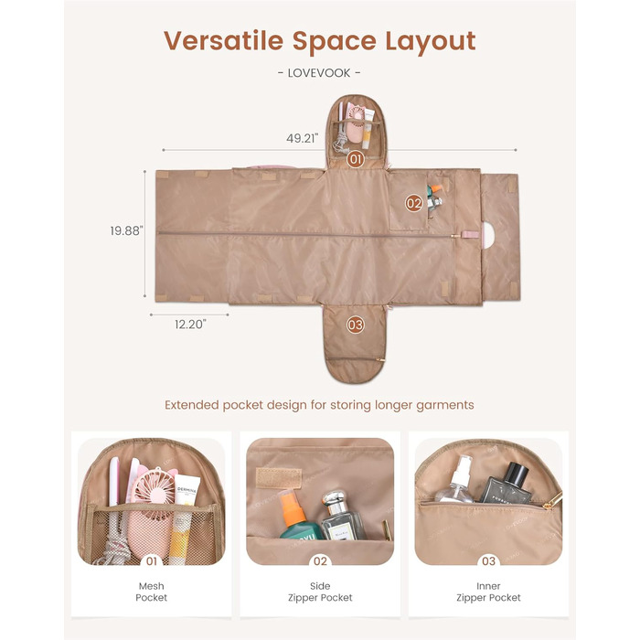 Сумка-органайзер для одягу LOVEVOOK для жінок, 53L, рожева: валіза, дорожня сумка, органайзер для взуття, набір 2 шт.