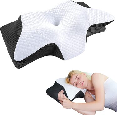 Ергономічна подушка для шиї SAHEYER 60x35,5x13/10 см біло-чорна