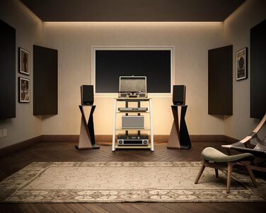 FITUEYES СТЕЛЖ HI-FI РЕГІАЛ з LED-підсвіткою та розетками для програвачів та стереосистем, 61 x 52 x 78 см