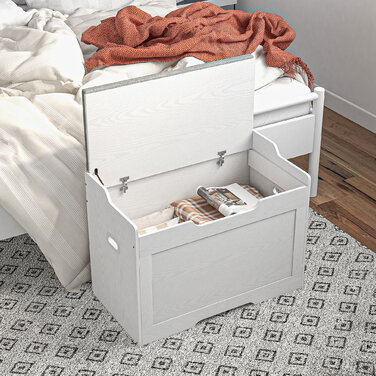 Скриня для зберігання об'ємом 103 літри, лавка з місцем для зберігання та запобіжним шарніром, з м'яким сидінням, підходить для різних кімнат, білого кольору.
