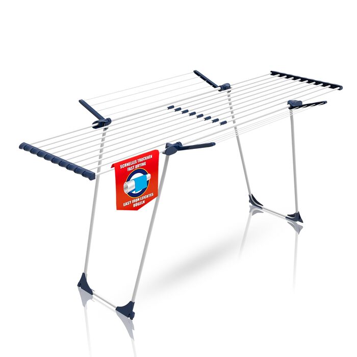 Розсувна сушарка для білизни BigDean Jumbo з потовщеними стійками, довжина просушування 28м (Біло-блакитна)