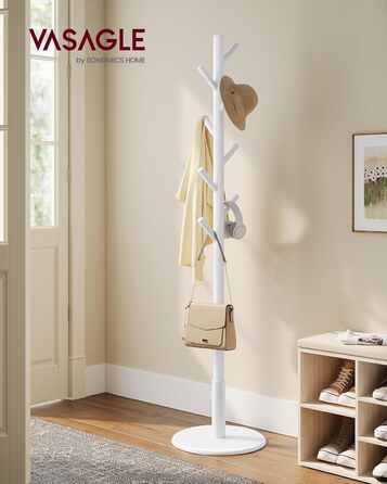 Стійка для одягу VASAGLE, дерев'яна, у формі дерева, з 8 гачками, для передпокою, RCR010B01 (Хмарний білий)
