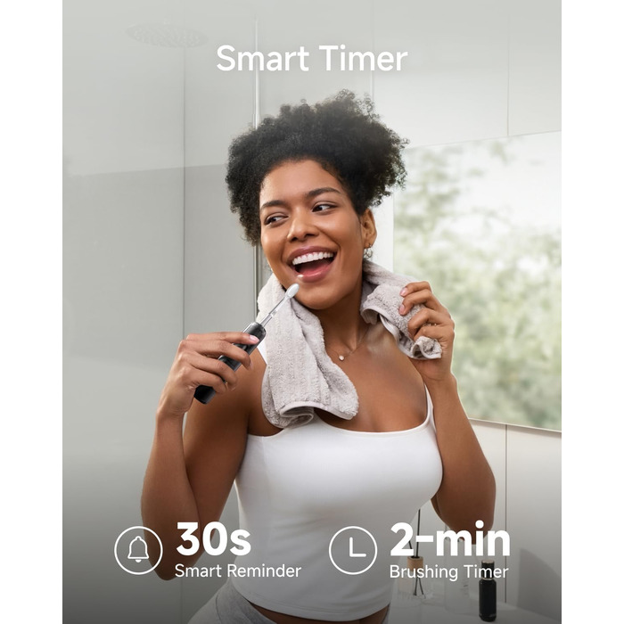 Електрична зубна щітка Laifen Wave Pro з 6 режимами чищення, акумулятор до 70 днів, прозорий чорний колір